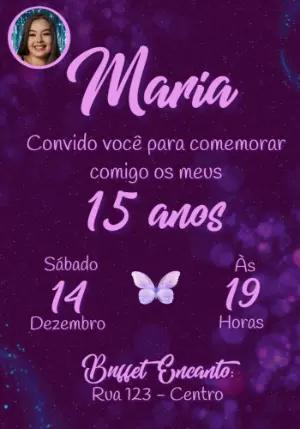 Convite Debutante Elegante Fundo Galáxia Roxo Editável