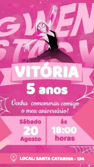 Convite Digital de Aniversário Spider-Gwen para Editar