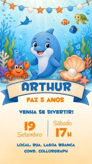 Convite de Aniversário Golfinho Fundo do Mar para Editar