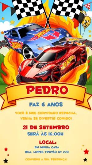 Convite de Aniversário Hot Wheels Editável para Envio Digital