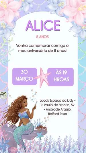 Convite Digital Aniversário Sereia Morena Editável