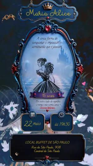 Convite Editável 15 Anos Tema Alice no País das Maravilhas