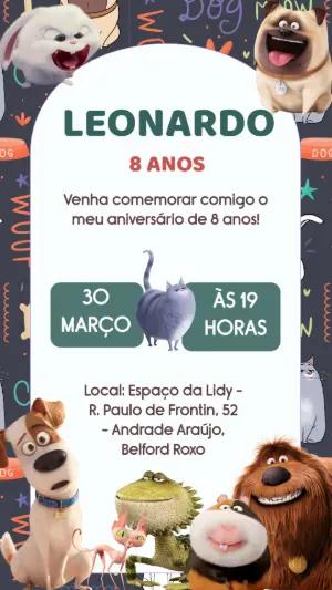 Convite de Aniversário Pets: A Vida Secreta dos Bichos Editável