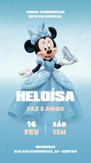Convite de Aniversário Minnie Princesa Cinderela Editável