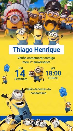 Convite Animado de Aniversário Minions Divertido para Editar
