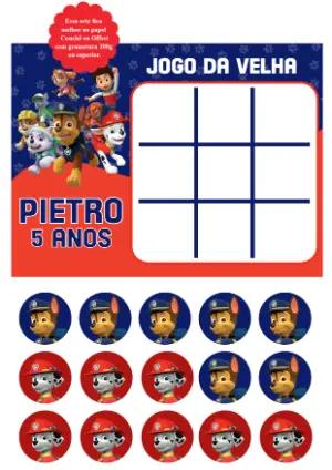 Jogo da Velha Patrulha Canina Editável para Aniversário