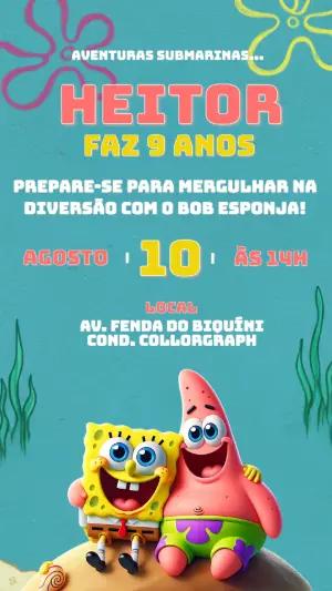 Convite de Aniversário Bob Esponja e Amigos para Editar Online