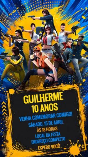 Convite de Aniversário Free Fire Gamer para Editar Online