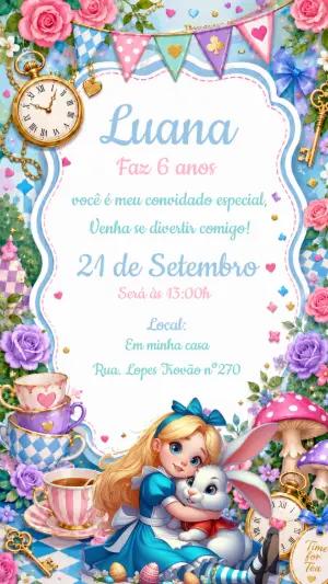 Convite de Aniversário Alice no País das Maravilhas Editável