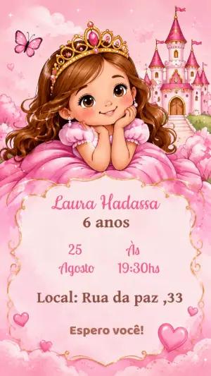 Convite Digital Aniversário Princesa Rosa para Editar