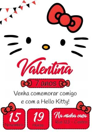 Convite de Aniversário Hello Kitty Vermelho e Preto Editável