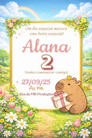 Convite de Aniversário Capivara no Jardim Encantado Editável