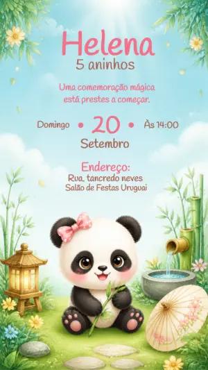 Convite de Aniversário Panda Menina Editável para Festa
