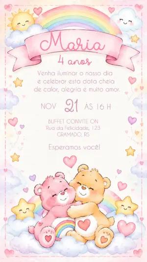 Convite Aniversário Ursinhos Carinhosos Modelo Editável