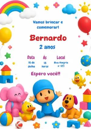 Convite de Aniversário Pocoyo: Modelo Digital Editável