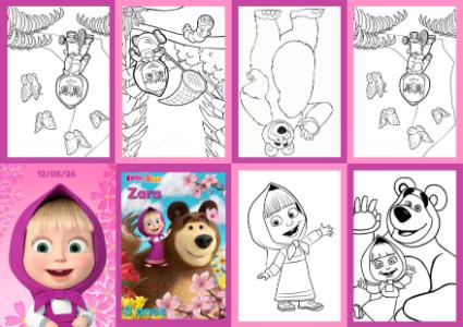 Livrinho de Colorir Masha e o Urso para Aniversário Editável