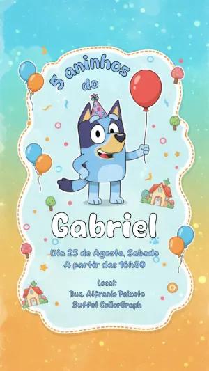 Convite Digital Aniversário Infantil Tema Bluey Editável