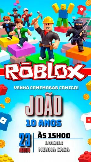 Convite de Aniversário Roblox Colorido para Editar
