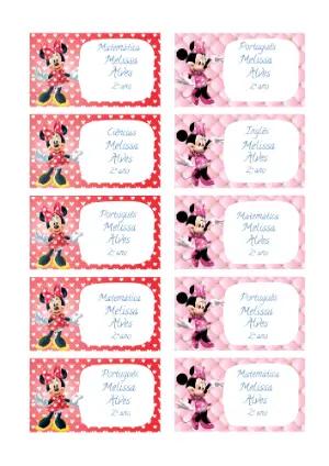 Etiqueta Escolar Minnie Mouse Rosa e Vermelha para Editar