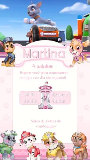 Convite Animado Aniversário Patrulha Canina para Editar