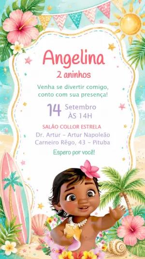 Convite de Aniversário Moana Baby Editável para Festa na Praia