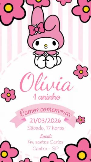 Convite de Aniversário My Melody Rosa e Branco para Editar