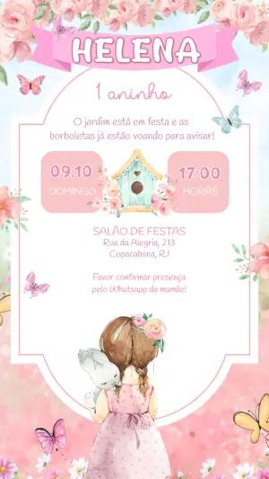 Convite Aniversário Jardim das Borboletas Aquarela Editável