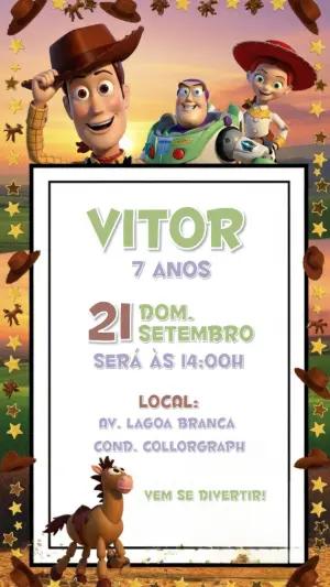 Convite de Aniversário Toy Story com Woody e Buzz para Editar