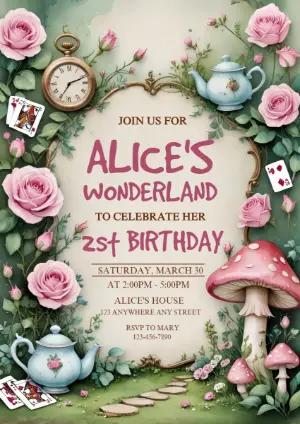 Alice in Wonderland Birthday Invitation | Editable Template