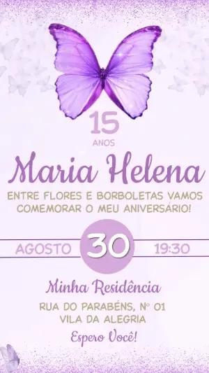 Convite de 15 Anos Borboleta Lilás Editável