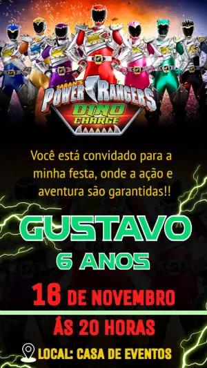 Convite de Aniversário Power Rangers Dino Charge para Editar