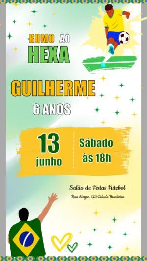 Convite de Aniversário Futebol Brasil Hexa Editável