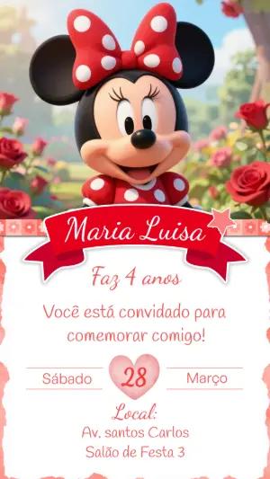 Convite de Aniversário Minnie Vermelha 3D para Editar