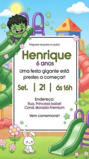 Convite Aniversário Hulk no Parquinho para Editar Online