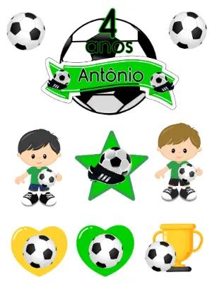 Topo de Bolo Aniversário Futebol para Editar e Imprimir