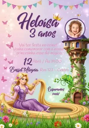Convite de Aniversário Rapunzel com Foto para Editar