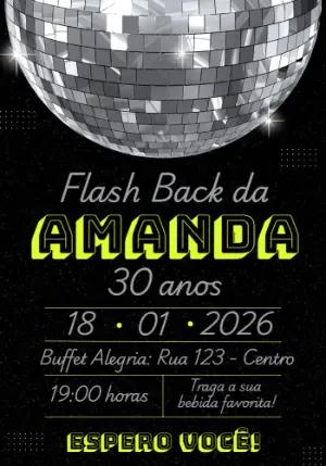 Convite Aniversário Adulto Tema Flashback Disco para Editar