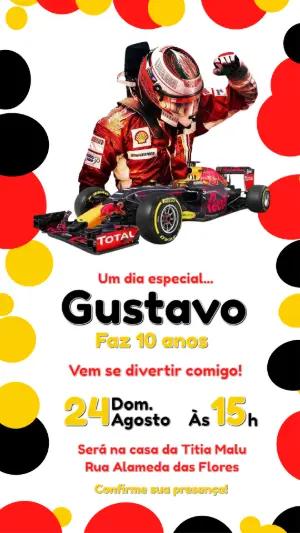 Convite Digital Aniversário Fórmula 1 Ferrari Editável