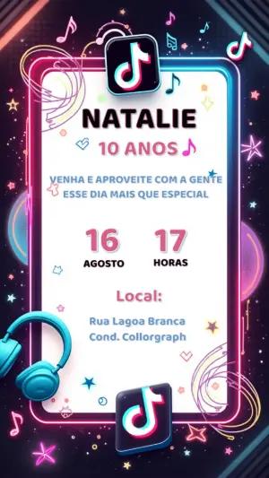 Convite de Aniversário Tik Tok Neon para Editar Online
