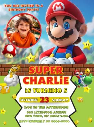 Super Mario Birthday Invitation Editable Template with photo