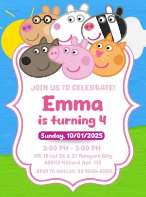 Peppa Pig Birthday Invitation with Friends to Edit Online