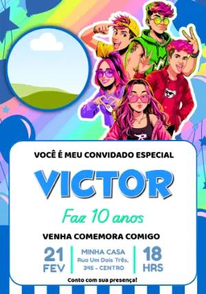 Convite de Aniversário Youtubers Dos Rosa Colorido para Editar