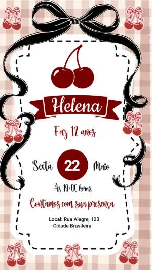 Convite Digital Aniversário Tema Cereja para Editar