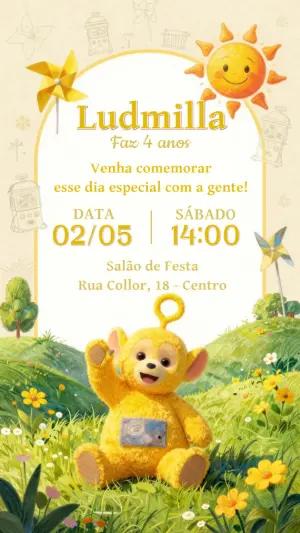 Convite de Aniversário Teletubbies Amarelo para Editar