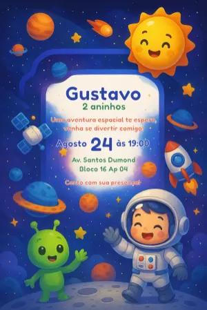 Convite Aniversário Astronauta no Espaço para Editar Online