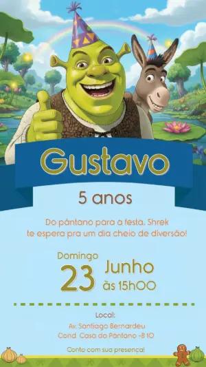 Convite de Aniversário Infantil Shrek Editável para Enviar