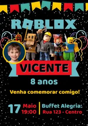 Convite de Aniversário Roblox com Foto para Editar Online