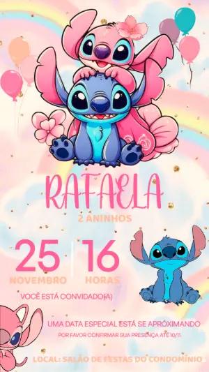 Convite Aniversário Stitch e Angel para Editar Online