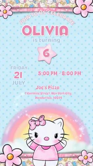 Cute Cat Hello Kitty  Animated Birthday Invitation Video Template