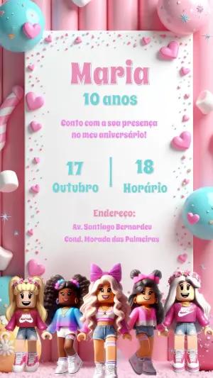 Convite de Aniversário Roblox Menina para Editar Online